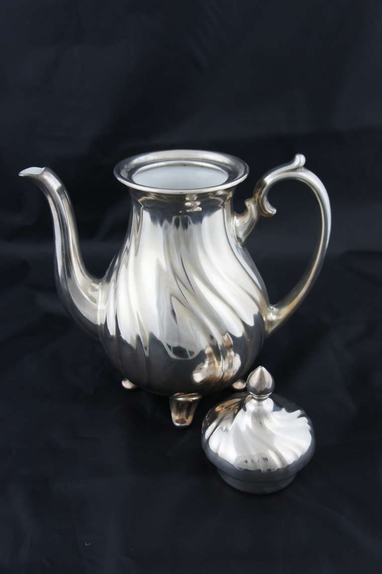 German 20th Century WMF Silver Porcelain Can, Creamer, Sugar Bowl For Sale