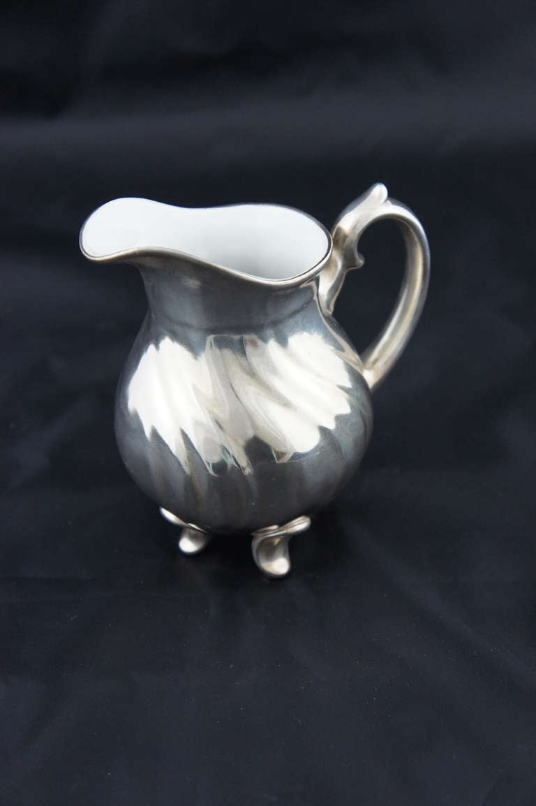 20th Century WMF Silver Porcelain Can, Creamer, Sugar Bowl In Good Condition For Sale In Niederrussback, AT