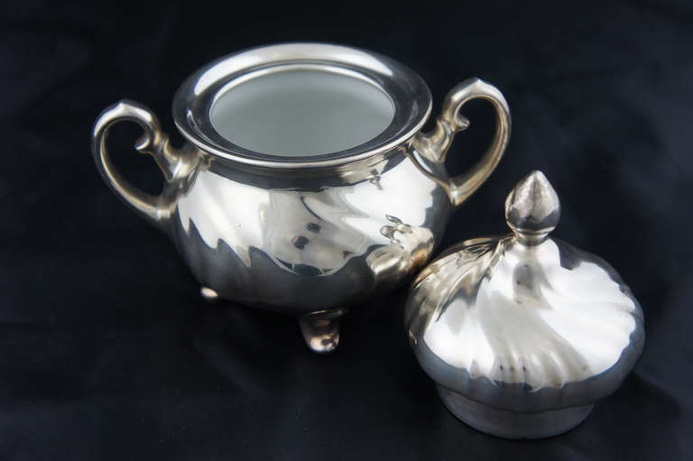 20th Century WMF Silver Porcelain Can, Creamer, Sugar Bowl For Sale 2
