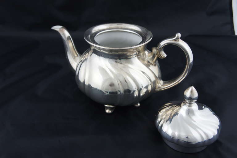 20th Century WMF Silver Porcelain Can, Creamer, Sugar Bowl For Sale 4