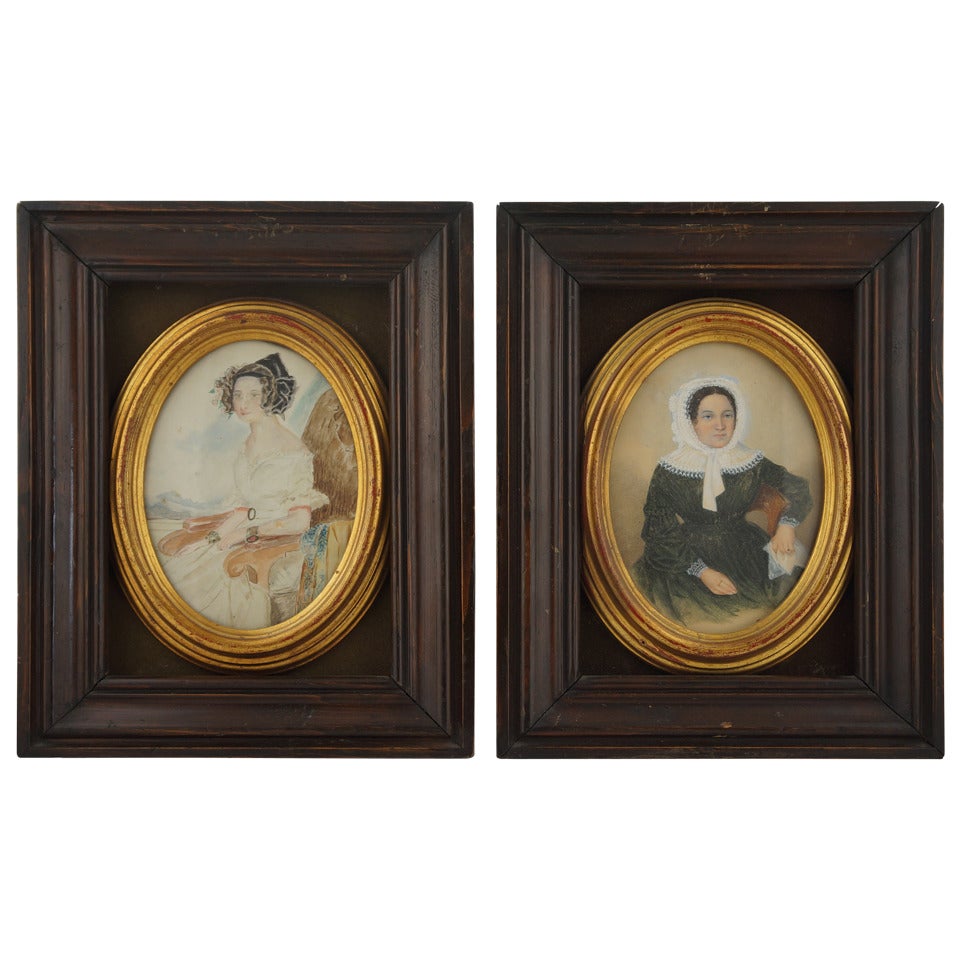 19th Century Pair of Biedermeier Paintings For Sale
