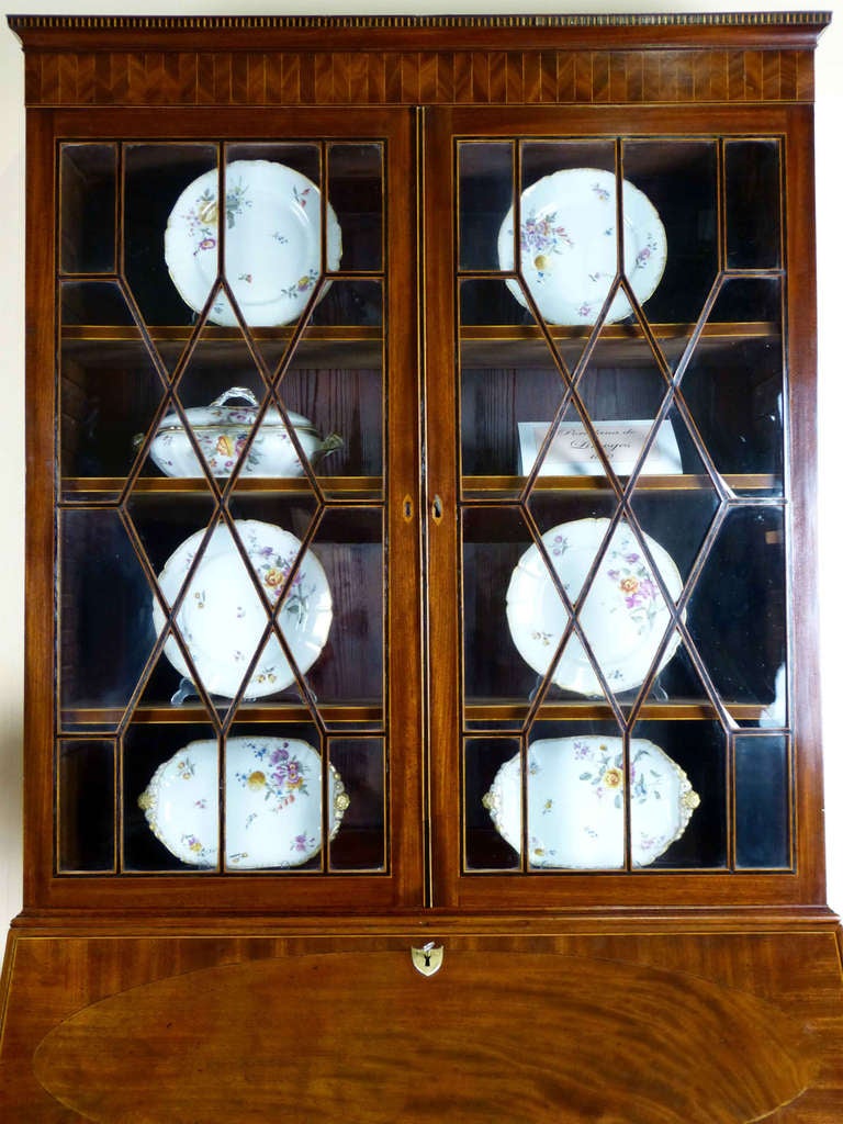 British Georgian Bureau Bookcase, circa 1800 with Fine Ebony Inlays - RETIREMENT SALE