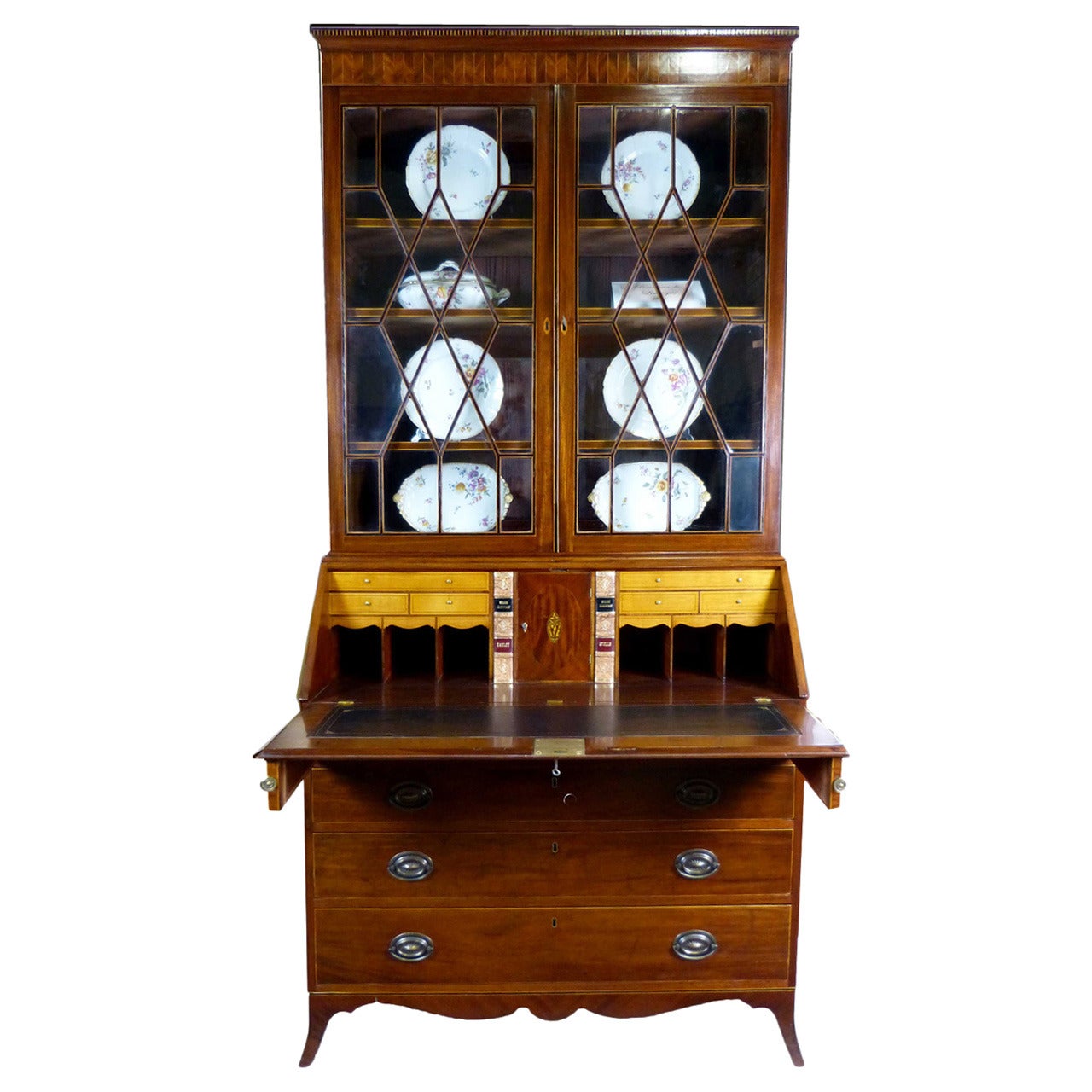 Georgian Bureau Bookcase, circa 1800 with Fine Ebony Inlays - RETIREMENT SALE