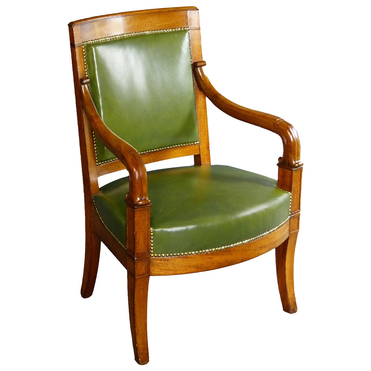 Mid-19th Century French Louis Philippe Armchair with Green Leather For Sale