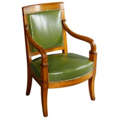 Mid-19th Century French Louis Philippe Armchair with Green Leather
