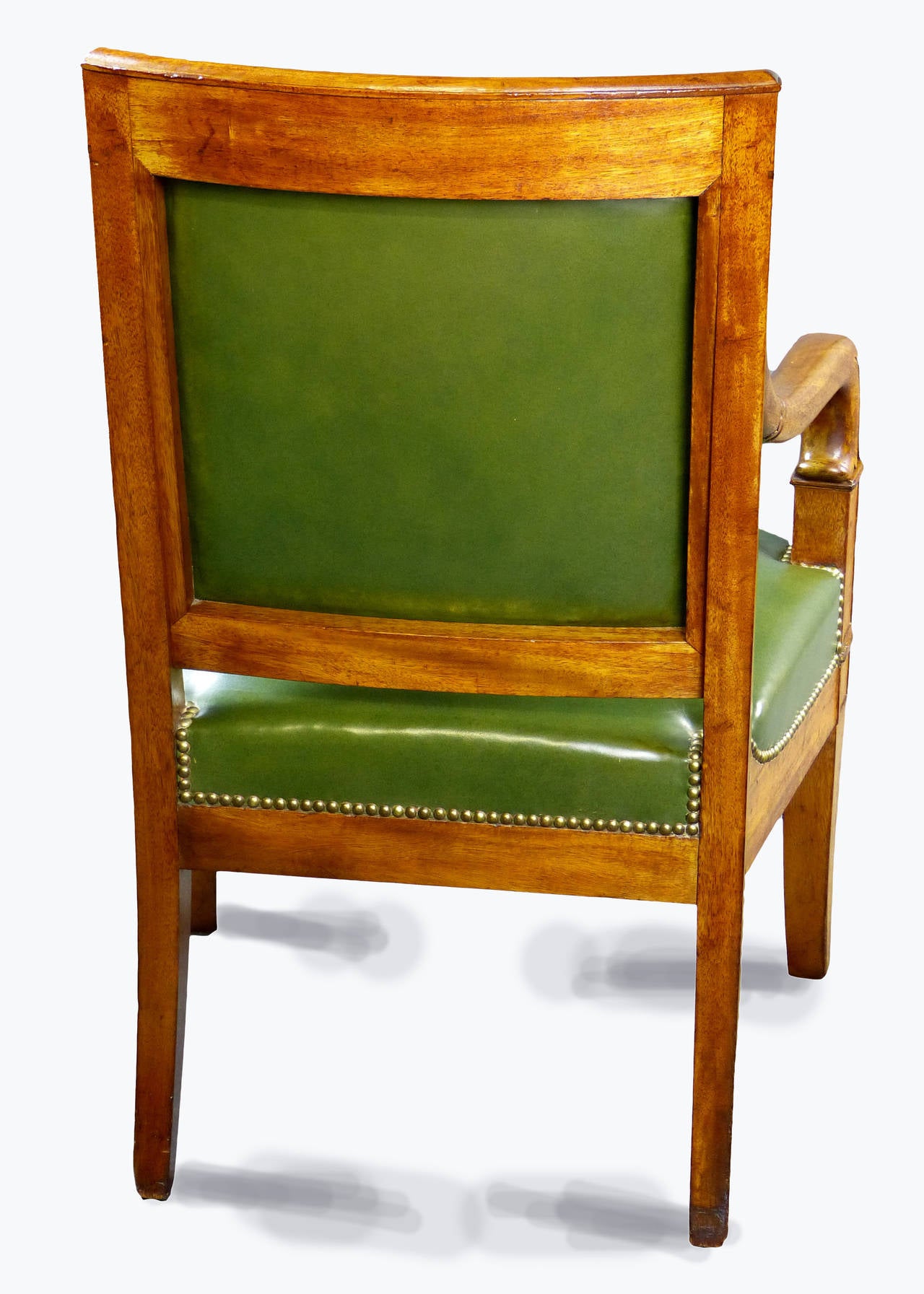 Mahogany Mid-19th Century French Louis Philippe Armchair with Green Leather For Sale