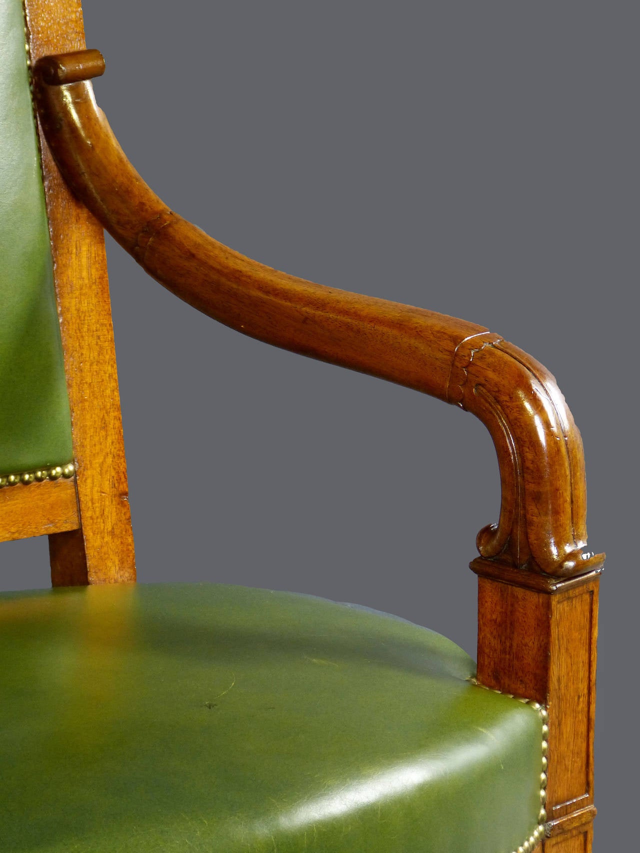 Mid-19th Century French Louis Philippe Armchair with Green Leather For Sale 1