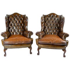 Chippendale Style Chesterfield Wingback Armchairs