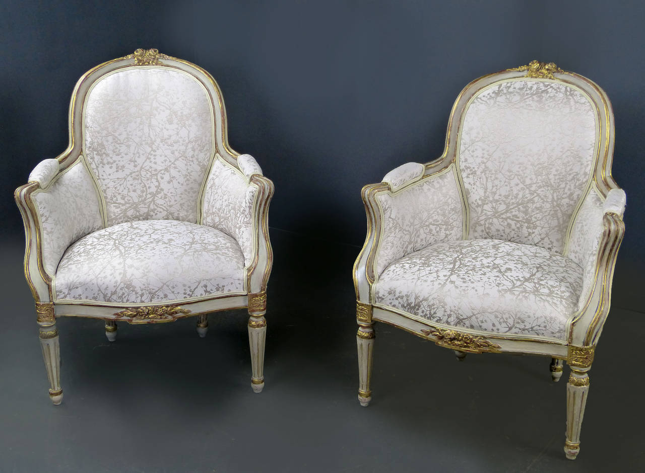 Beech 19th Century Louis XVI Style Bergere Type Armchairs