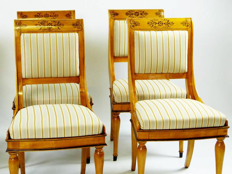 Viennese Set of Six Biedermeier Dining Chairs Hand Painted Austrian Design 1