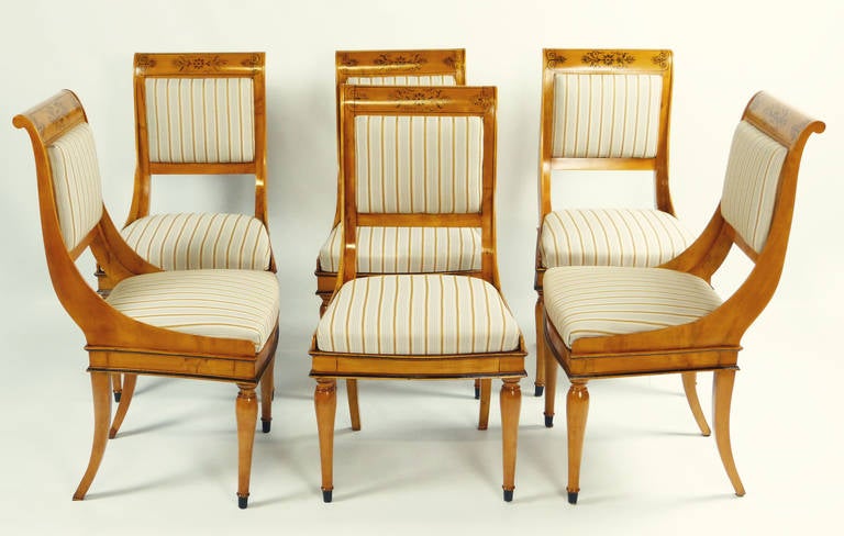 19th Century Viennese Set of Six Biedermeier Dining Chairs Hand Painted Austrian Design