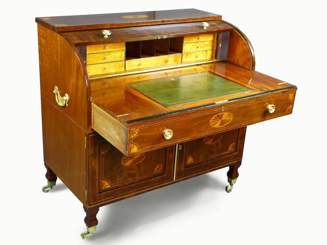 British Fine Georgian 18th Century Roll-Top Tambour Bureau Desk
