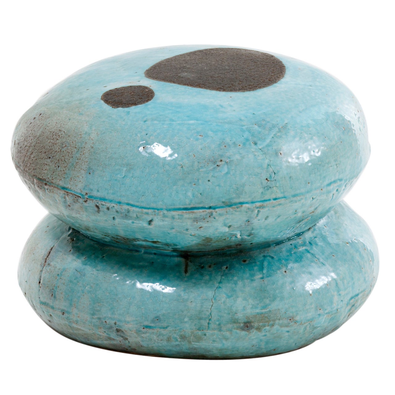 Blue Double Macaroon Stool with Charcoal Dots For Sale