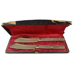 Mixed Metals Whiting Sterling Silver Cheese Knife Set, 1825-1875 Fitted Box 2P