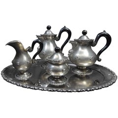 Zigri Con Rosoni Buccellati, Italy 800 Silver Tea Set of Ebony, 5 Pieces