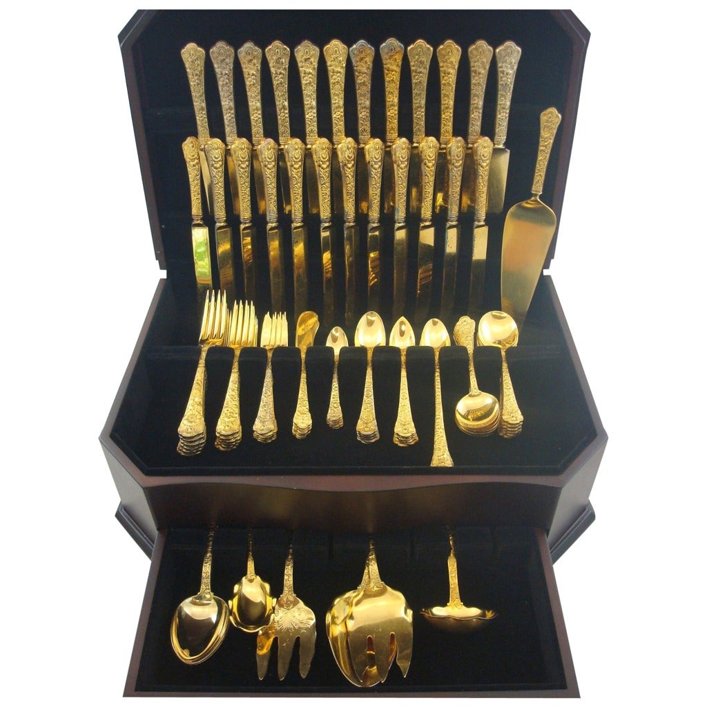 Cluny Vermeil by Gorham Sterling Silver Flatware 12 Set Service 140 Pieces