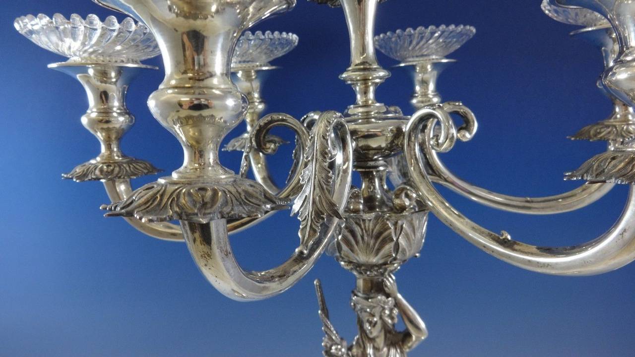 Magnificent Austrian Pair of Seven-Light Sterling Silver Candelabra, Hollowware In Excellent Condition For Sale In Big Bend, WI