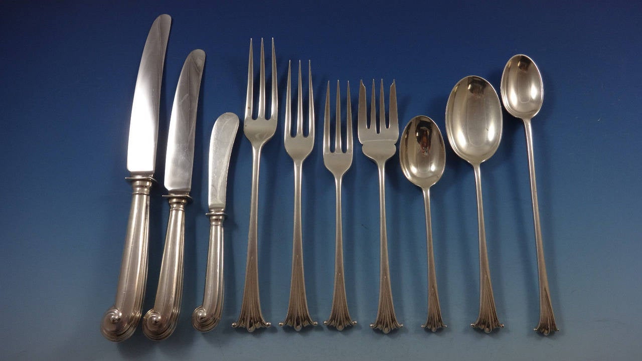 Exceptional English Onslow by Worcester sterling silver flatware huge 125 piece dinner and lunch size set. This set includes:

12 Dinner knives, 9 5/8