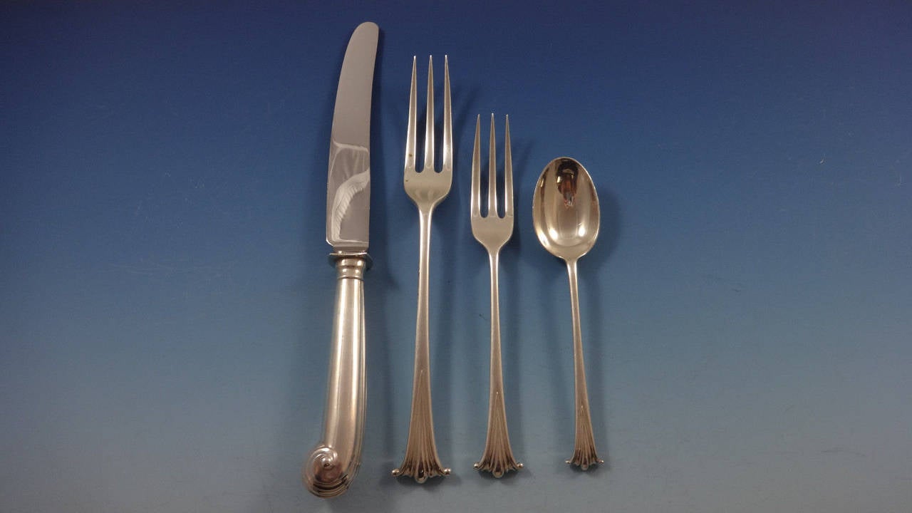 English Onslow by Worcester Sterling Silver Dinner Flatware 12 Set In Excellent Condition In Big Bend, WI