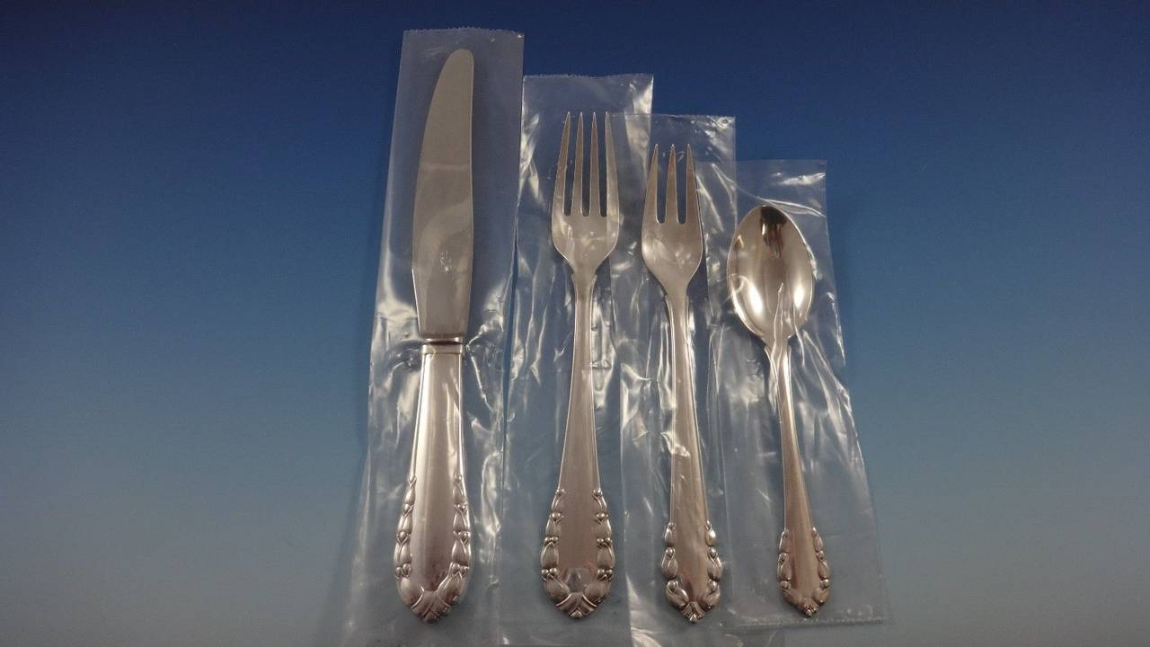 Lily Of The Valley By Georg Jensen Sterling Silver Flatware Set Service 12 72 Pc In Excellent Condition In Big Bend, WI