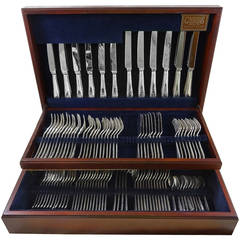 Bead Round by Carrs Sterling Silver Flatware Dinner Set Service 114 Pcs in Box
