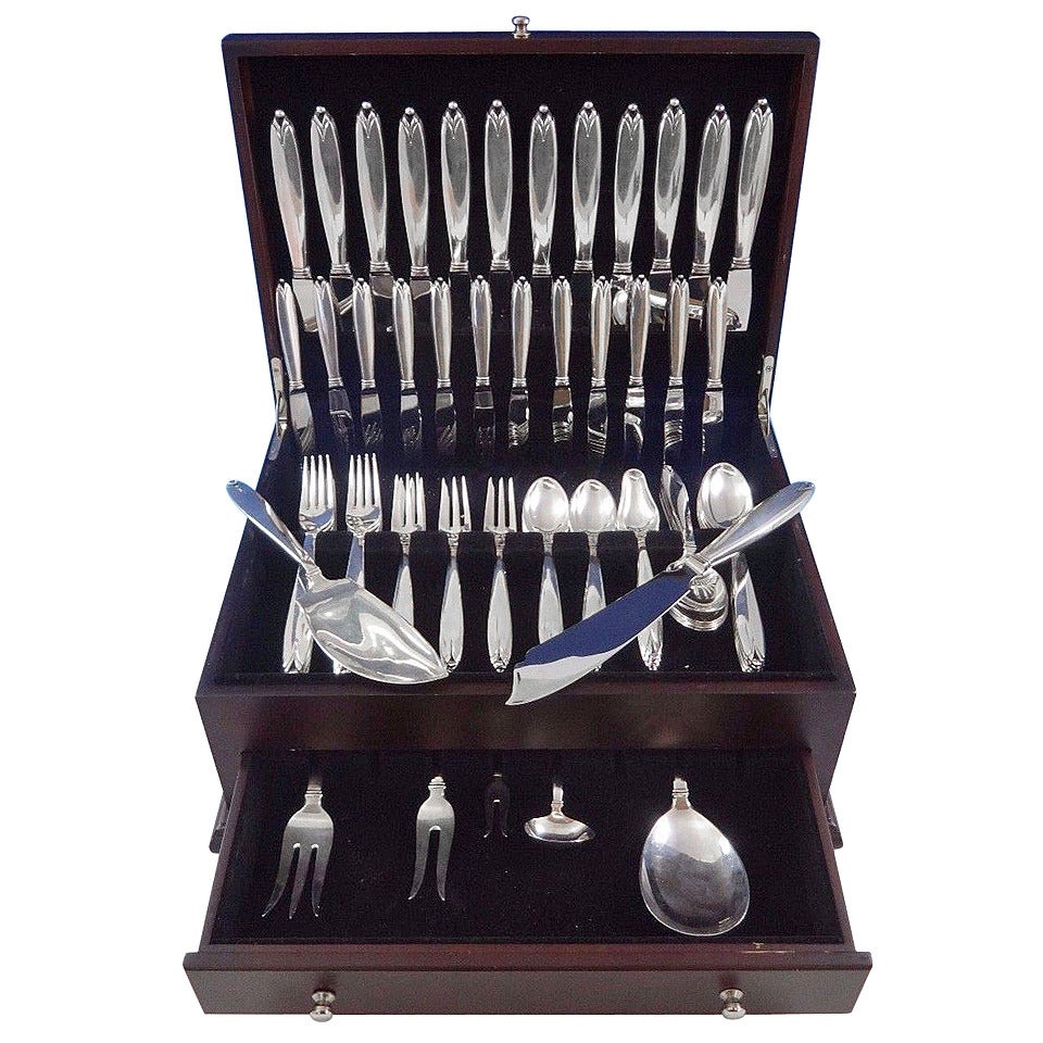 Madeleine by P. Hertz Danish Sterling Silver for 12 Dinner Flatware of 92 Pieces