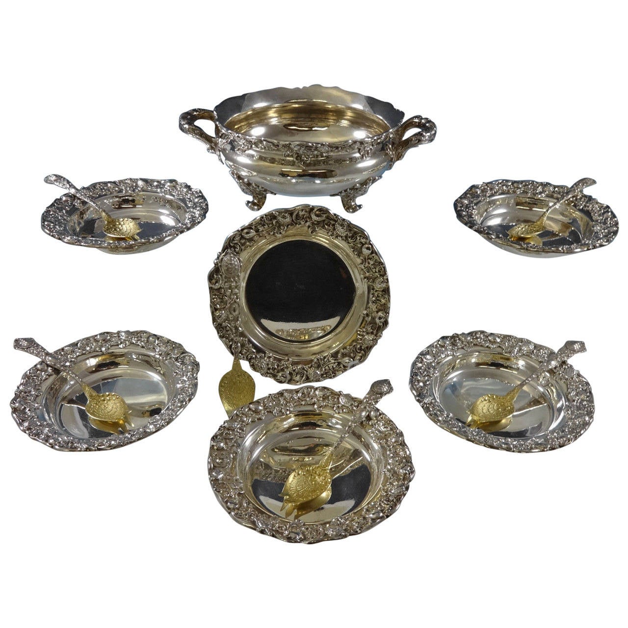 Gorham Sterling Silver Set of Six Terrapin Forks Tureen and Bowls