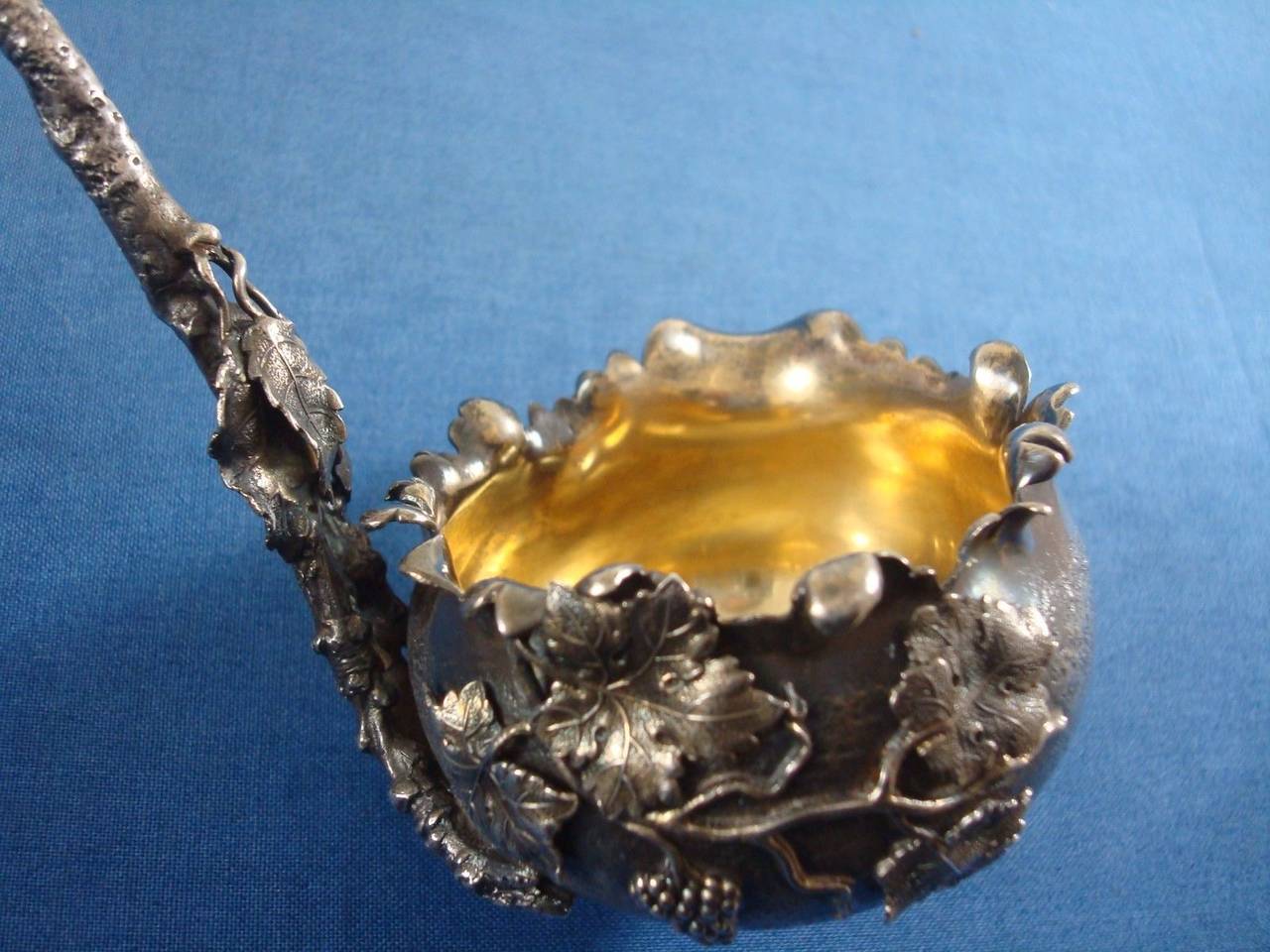 Art Silver by Gorham Sterling Silver 3-D Figural Punch Ladle Berries Aesthetic In Excellent Condition In Big Bend, WI
