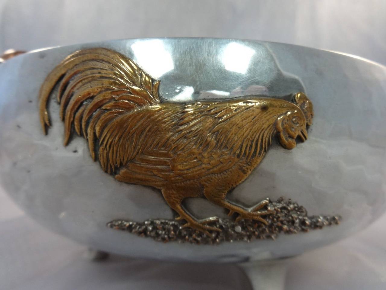 MIXED METALS BY GORHAM Sterling Copper Gilt Silver Bowl Bird Rooster 3D FRUIT 1