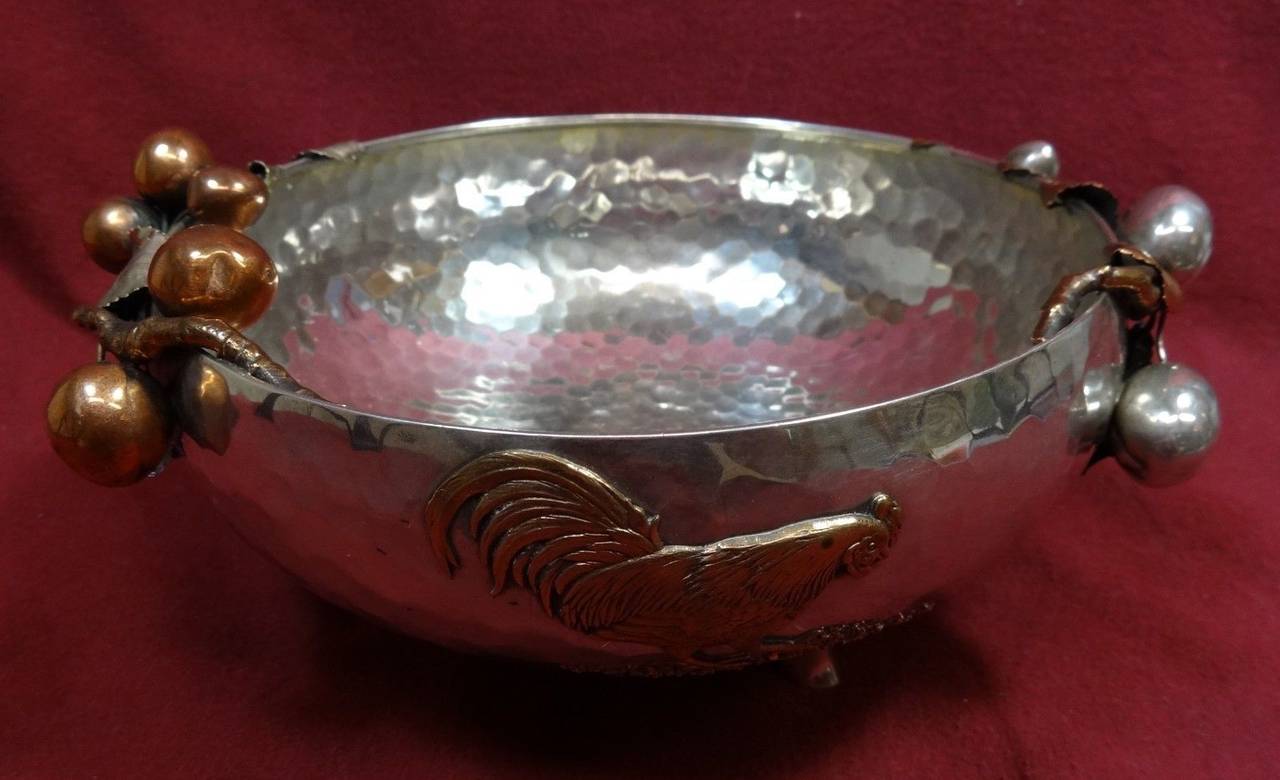 MIXED METALS BY GORHAM Sterling Copper Gilt Silver Bowl Bird Rooster 3D FRUIT 3