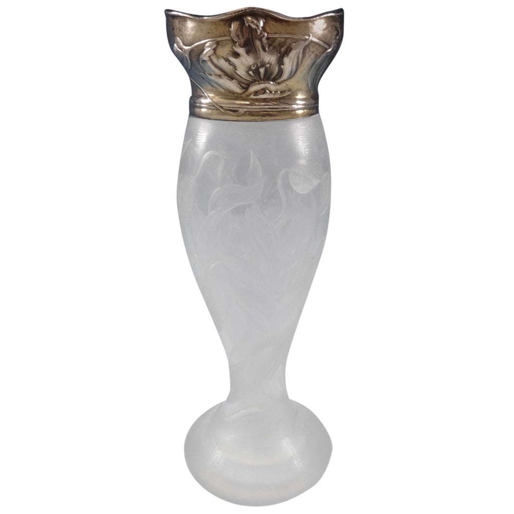 Martele by Gorham Sterling Silver and French Glass Vase, Museum Quality