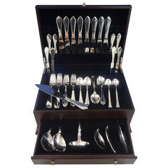 Vintage Continental by Georg Jensen Sterling Silver Flatware Set for 8 Service 63 Pieces