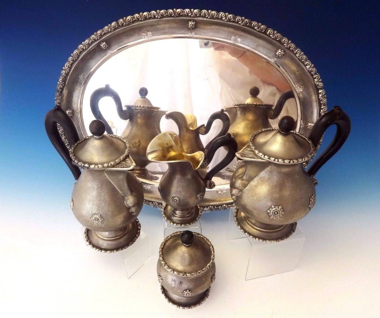 Fabulous Buccellati, Italy silver tea set of five pieces with 