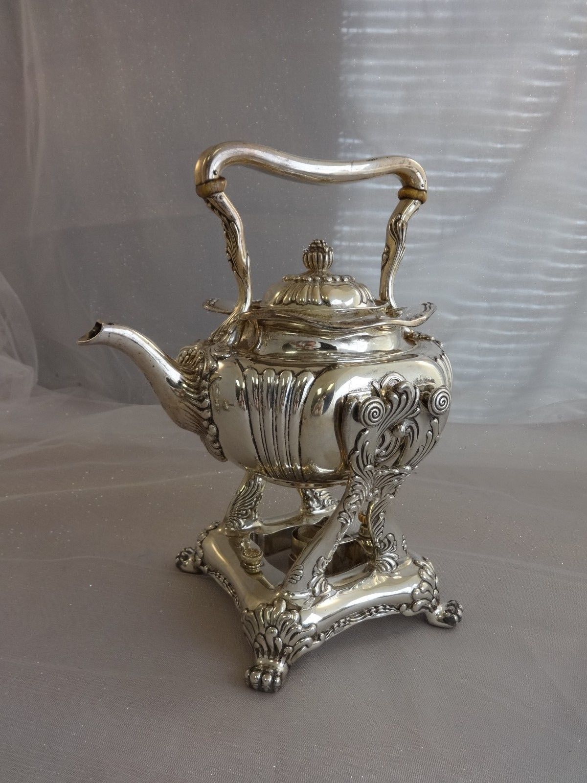 This is an exquisite, exceptional, Tiffany & Co. special order/custom one-of-a-kind sterling six-piece sterling set with kettle on stand and chrysanthemum motif. The pieces have an inscription that says 