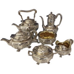 Tiffany & Co. Sterling Silver Tea Six-Piece Set with Chrysanthemums Hollowware
