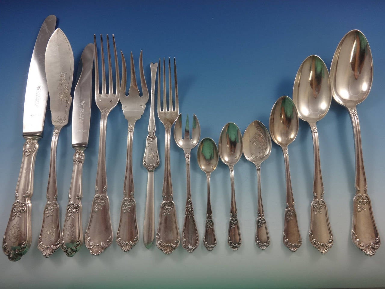 French Henin and Cie 950 Sterling Silver Flatware Set 12 Service France