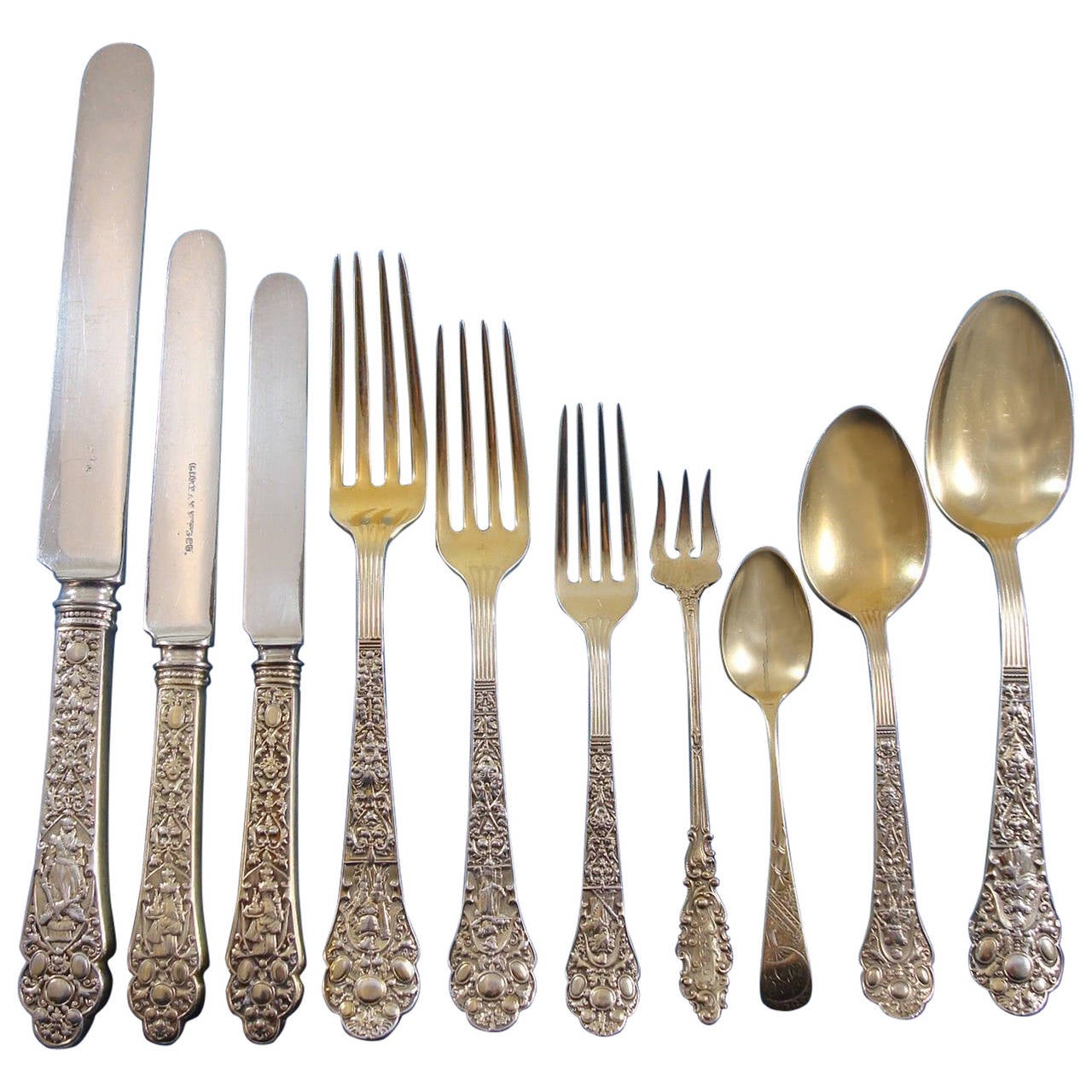 Medici Old by Gorham Sterling Silver Flatware Set Service Vermeil of