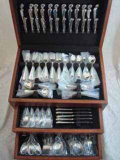 Rat Tail English Sterling Silver Flatware Set Service Massive 168 Pieces