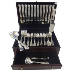 Antique Brienne by Christofle Sterling Silver Flatware Service for 12 Set Dinner 64 Pcs