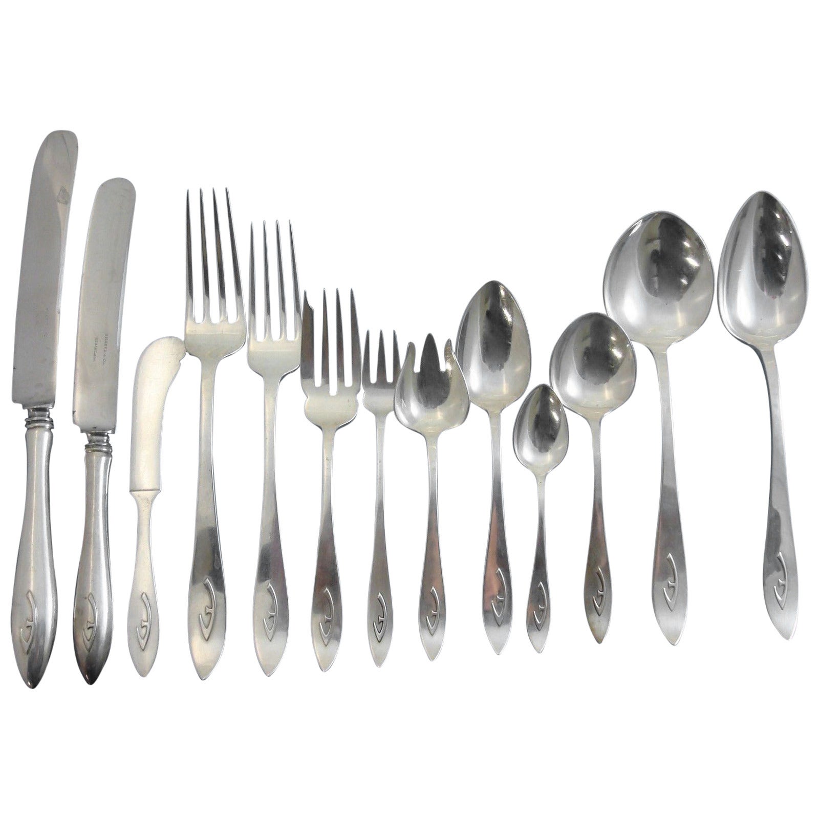 Buckingham Narrow by Shreve Sterling Silver Massive Flatware Set Service F mono