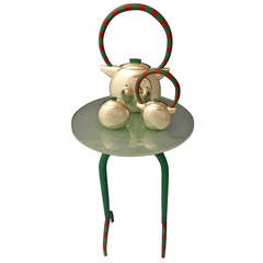 Charles Crowley Sterling Silver Coffee Set with Enamel and Stand Modern Art 5