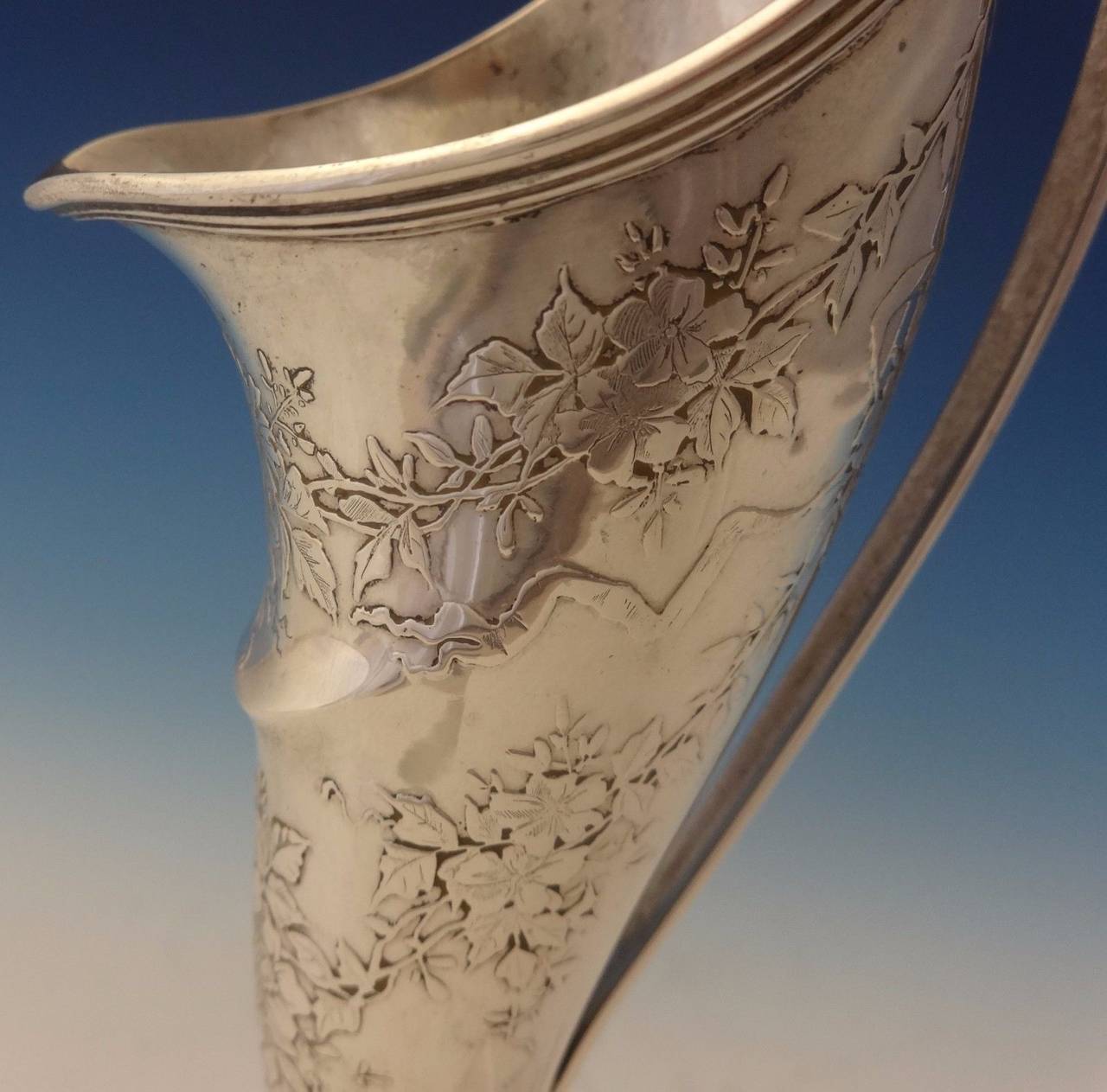 American Vine by Tiffany & Co Sterling Silver Cornucopia Vase with Acid Etched Flowers