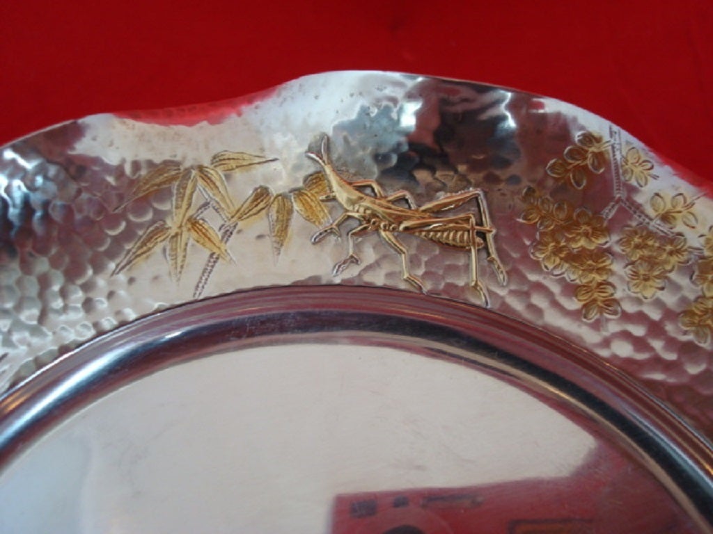 Shiebler Mixed Metals Sterling Plate With Applied Creatures 1880 In Excellent Condition In Big Bend, WI