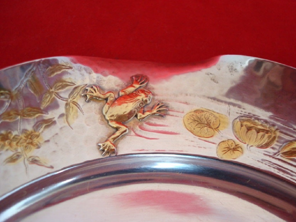 19th Century Shiebler Mixed Metals Sterling Plate With Applied Creatures 1880