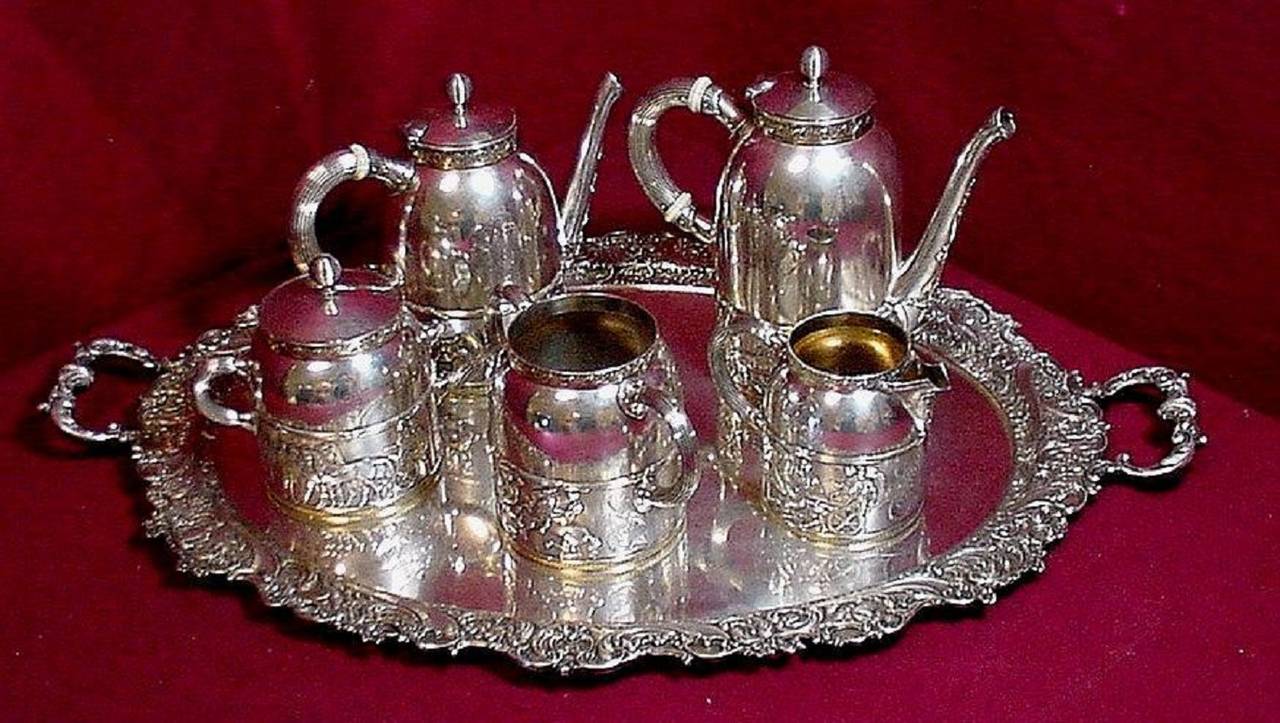 Figural Sterling Silver Gorham Tea Set with Tray Museum Quality 5