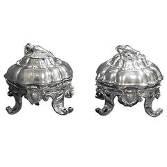 Antique Odiot Sterling Silver Pair Figural Covered Vegetable Dishes