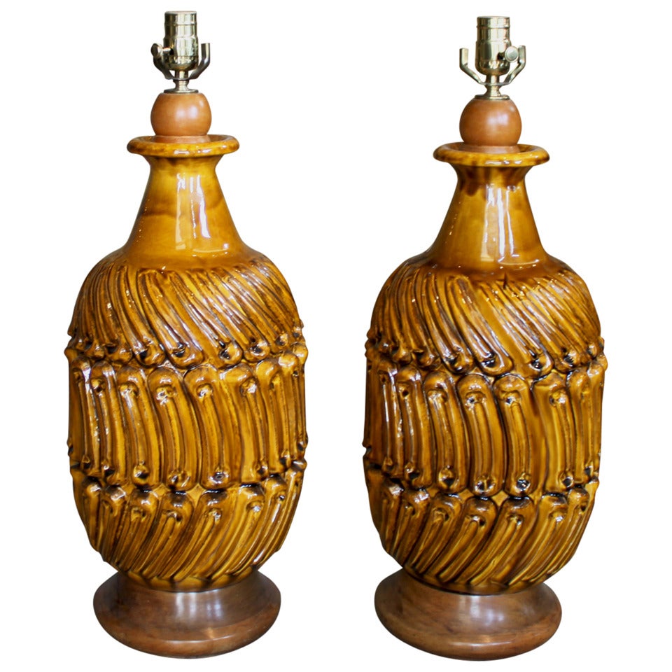 Pair of Large Figured Ceramic Table Lamps For Sale