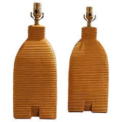 Pair of Gold Ribbed Beehive Lamps