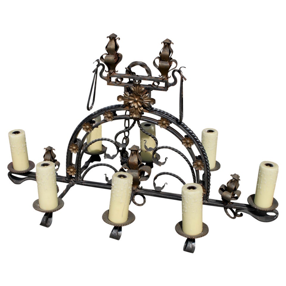 Wrought Iron and Gilt Chandelier For Sale