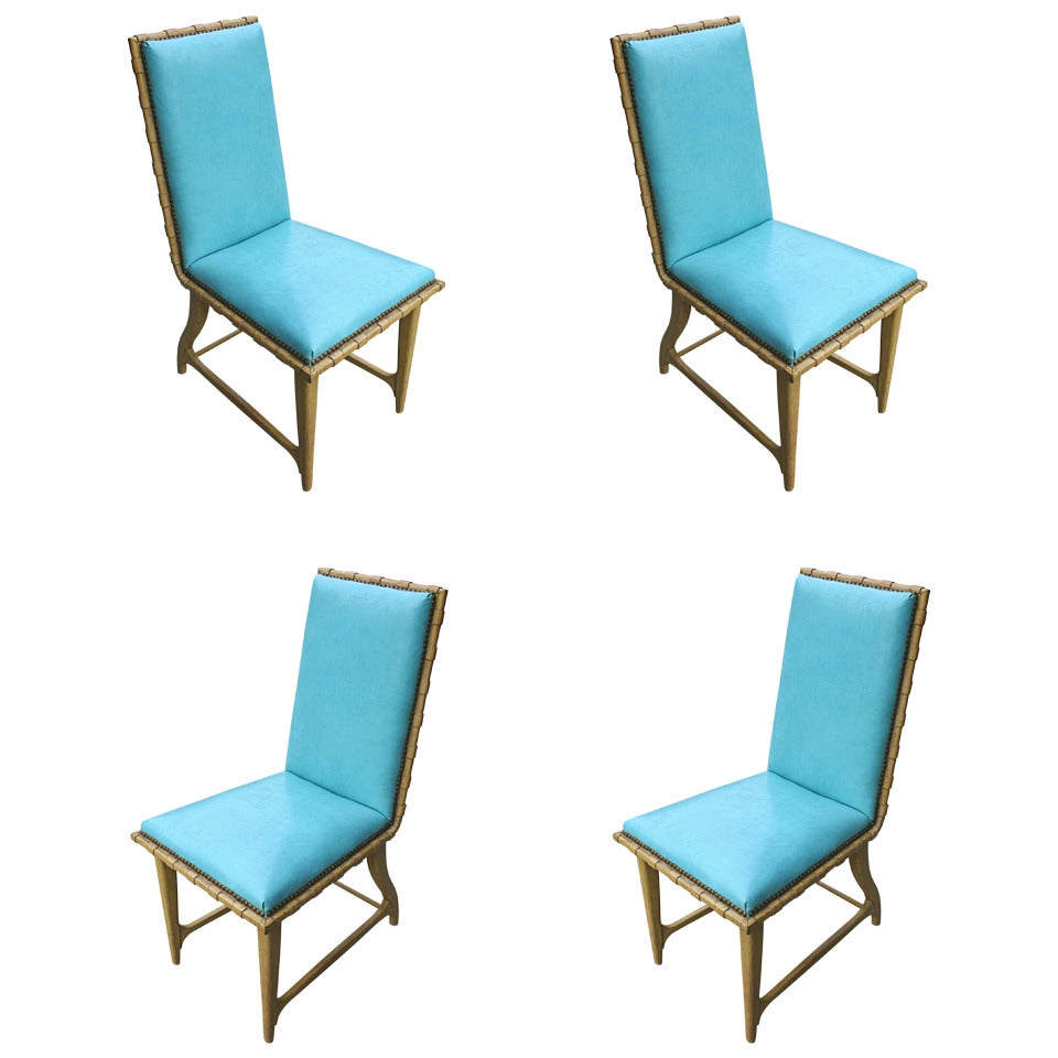 4 Limed Oak Dining Side Chairs Harold Schwartz for Romweber